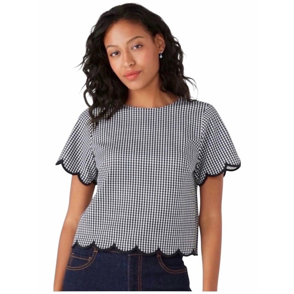 Kate Spade Jazzy Gingham Scalloped Ponte Top size XL